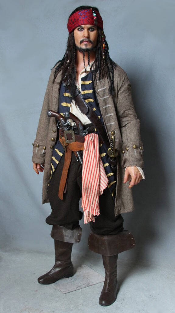 Captain Jack Sparrow wax figure ready for indoor display.