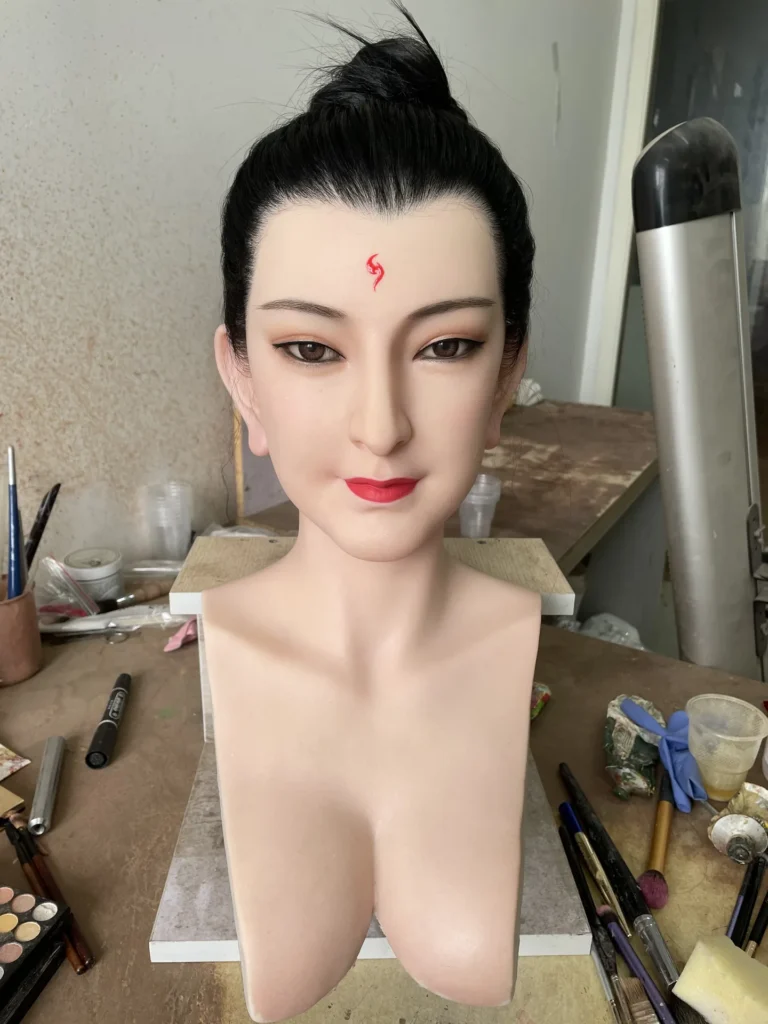 Close-up craftsmanship of the nine-tailed fox wax figure.